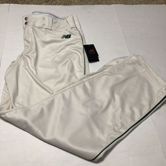 NWT New‎ Balance Men's Ivory  w/green  Baseball Piped Pants Athletic 44 - Picture 1 of 13